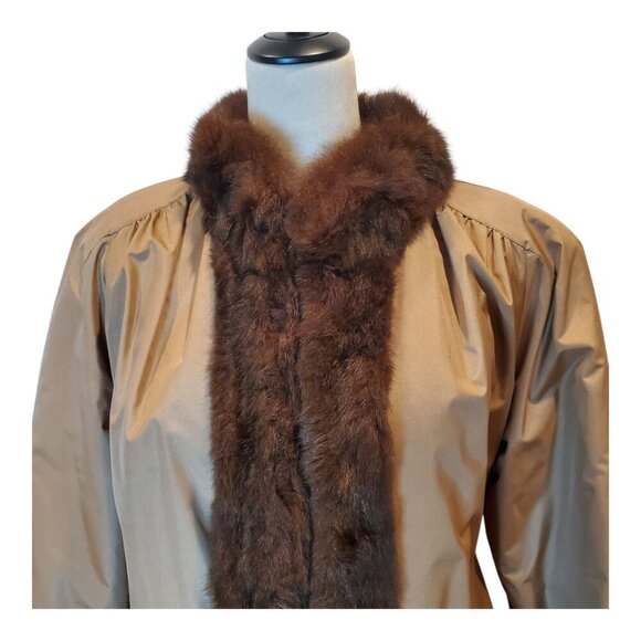 REAL OPPOSUM FUR Lined & Trimmed SZ 12 Beautiful Trench Coat Jacket - Picture 2 of 11